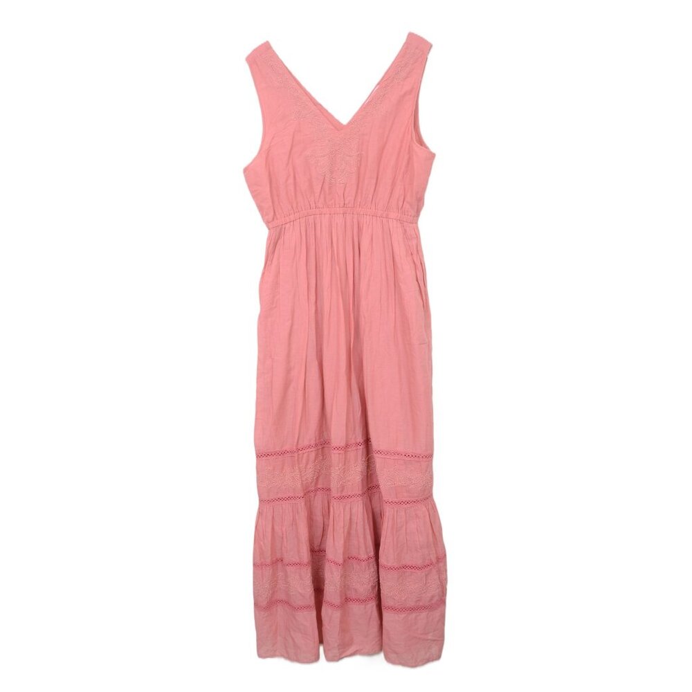 Lucky Brand Dress Women Size MED Maxi Beaded Tiered‎ Cottage Core Prairie Boho